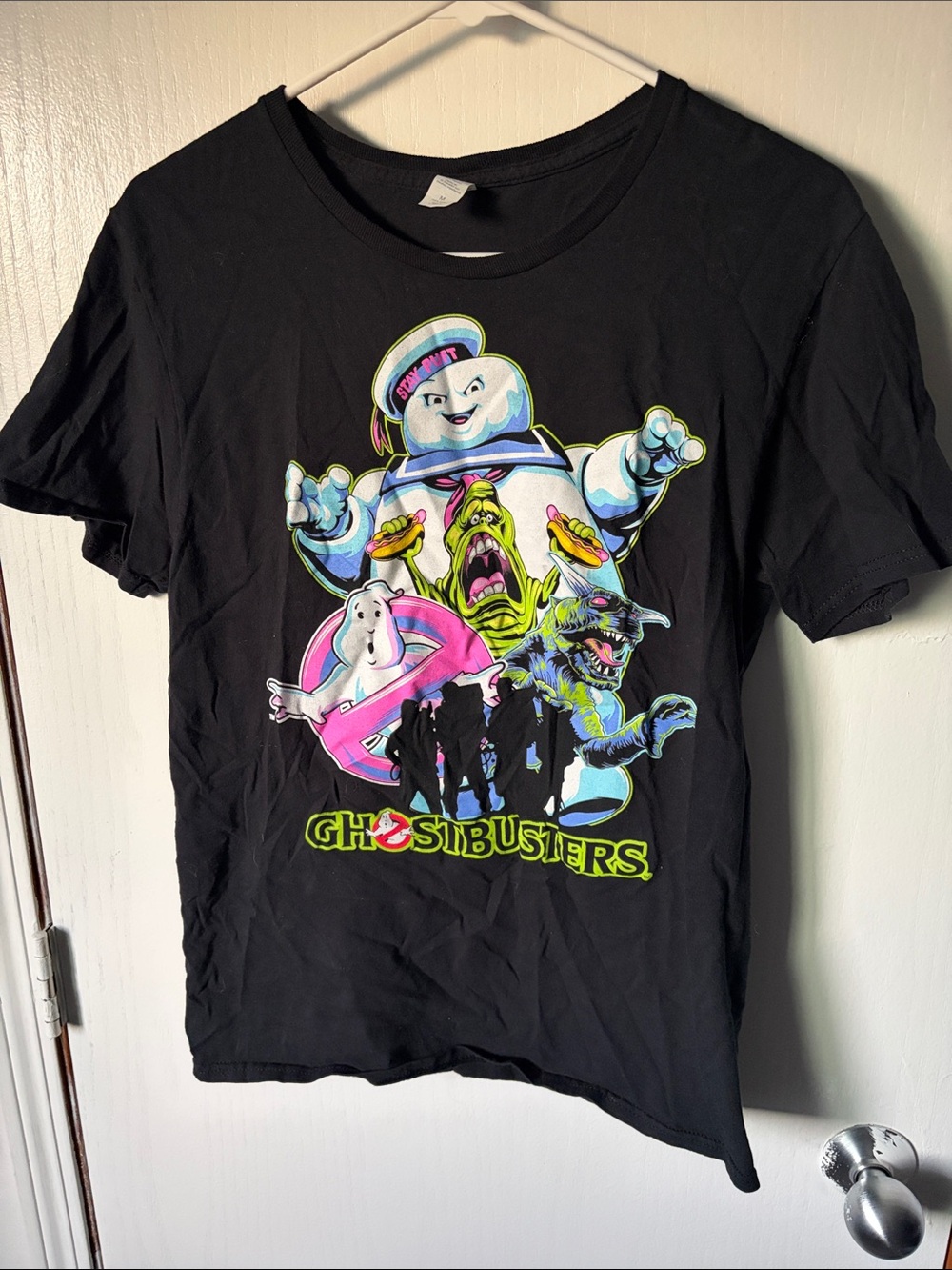 Short Sleeve Ghostbusters Graphic Tee - Black with Neon Print